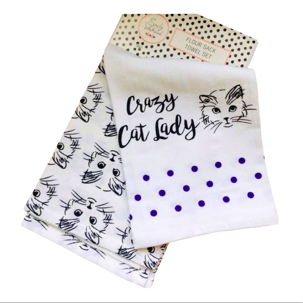 Simply Whimsical Crazy CAT 2-Piece Flour Sack Towel Set